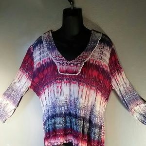 Lee size Large  tye dyed v-neck 1/2 sleeve blouse
